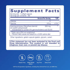 Close-up of E.P.O. evening primrose oil softgel capsules