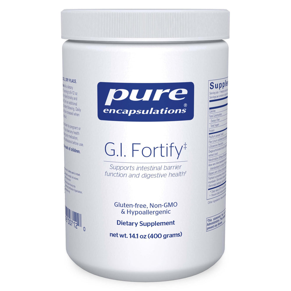 Pure Encapsulations G.I. Fortify bottle label highlights gut support potential.