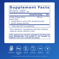Pure Encapsulations Ginkgo 50 160 mg capsules close-up for easy daily intake.
