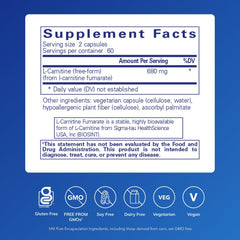 Side view bottle of Pure Encapsulations L-Carnitine Fumarate 120 capsules