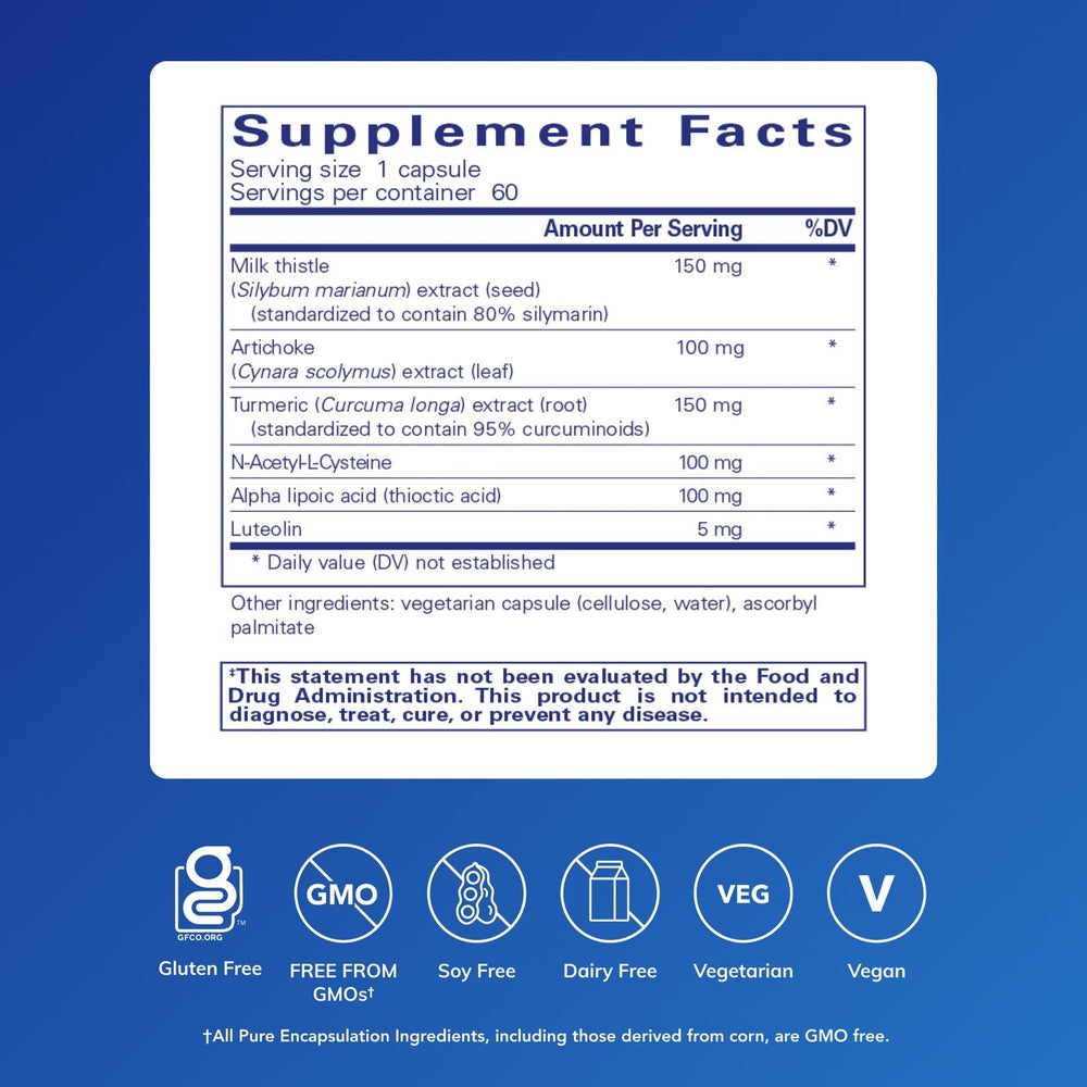 Bottle shot of Pure Encapsulations LVR Formula 60 capsules