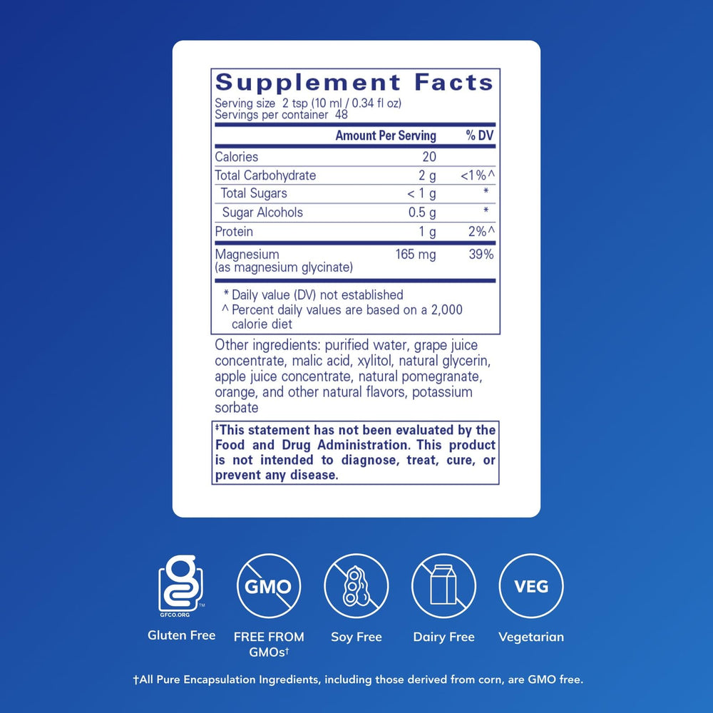 Pure Encapsulations Magnesium Glycinate Liquid being poured for easy dosing.