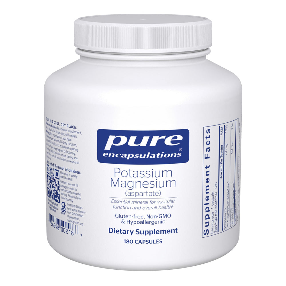Bottle front label of Pure Encapsulations Potassium Magnesium (Aspartate)
