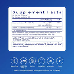 Close-up of methylcobalamin B12 and L-5-MTHF on label