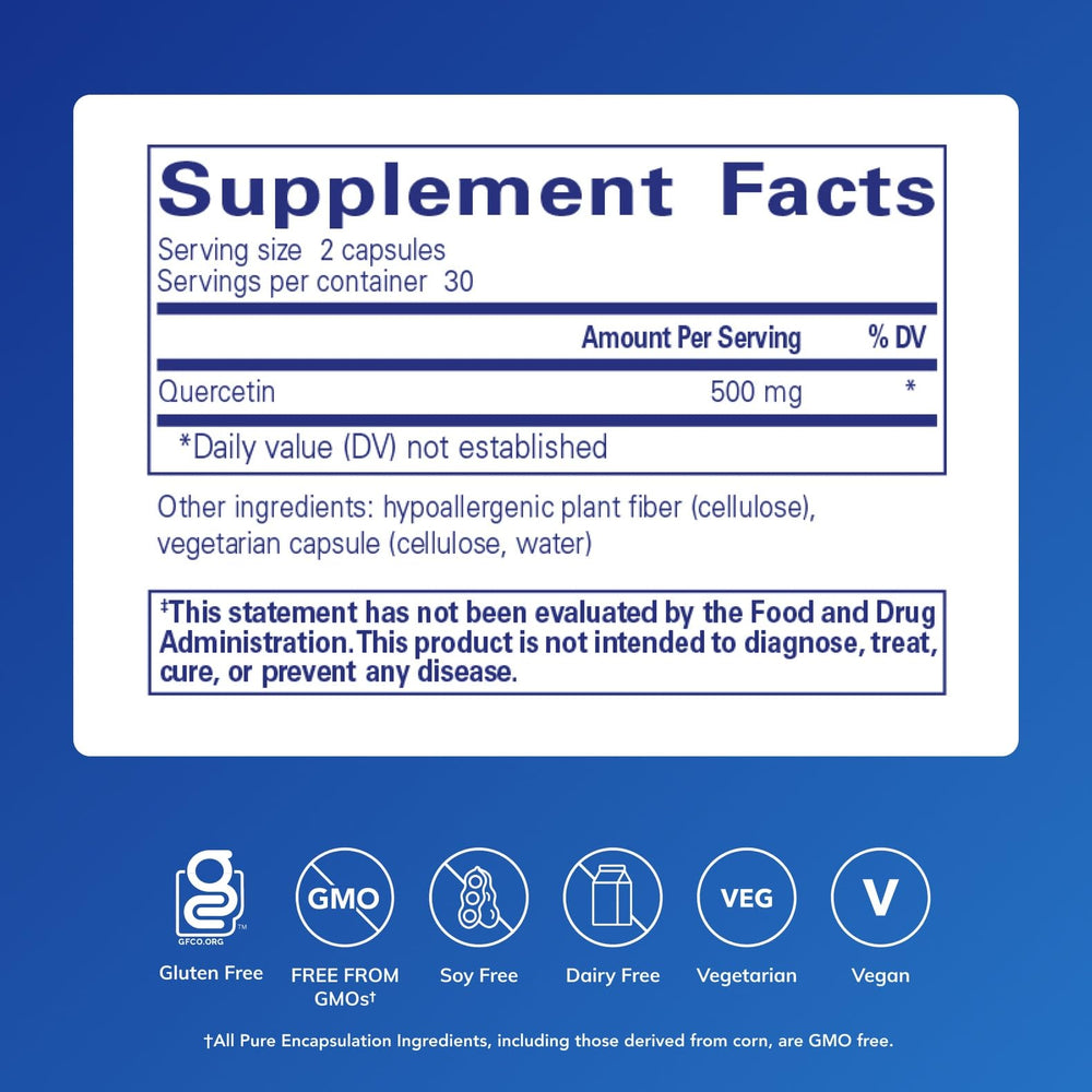 Quercetin 500 mg packaging showing label details