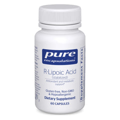 Front view of Pure Encapsulations R-Lipoic Acid Stabilized bottle, 60 capsules
