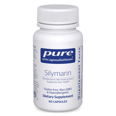 Pure Encapsulations Silymarin bottle with 60 capsules on white background