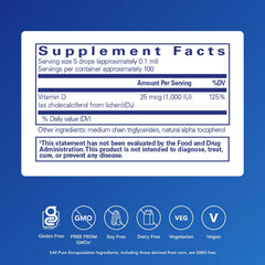 Side view of Pure Encapsulations Vitamin D3 vegan liquid bottle