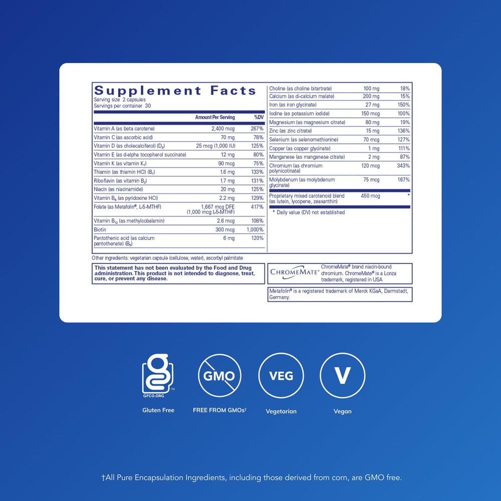 Close-up of ingredient panel on Pure Encapsulations Women’s Nutrients bottle