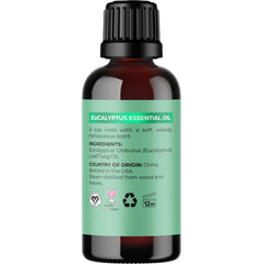 Close-up of bottle of eucalyptus essential oil