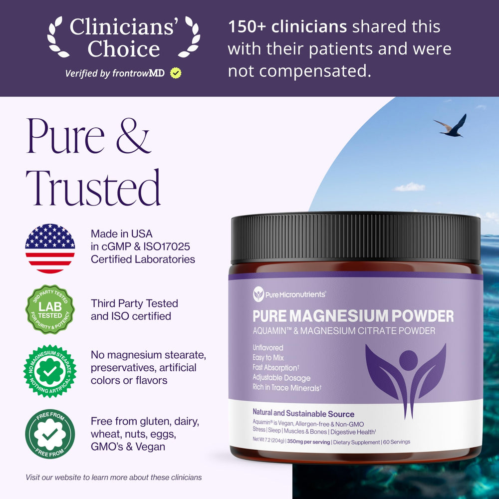 Unflavored magnesium citrate powder pouring into a glass
