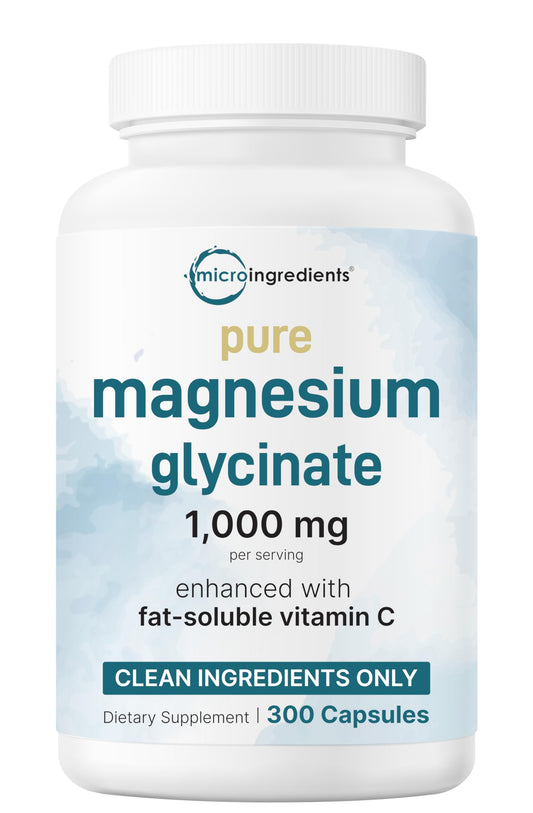 Bottle of Pure Magnesium Glycinate 1000mg (300 capsules)