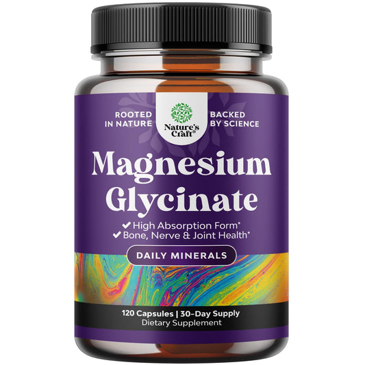 Bottle of Pure Magnesium Glycinate 500mg capsules on white background
