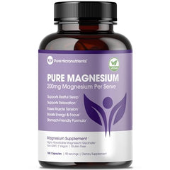 Pure magnesium glycinate supplement bottle with capsules