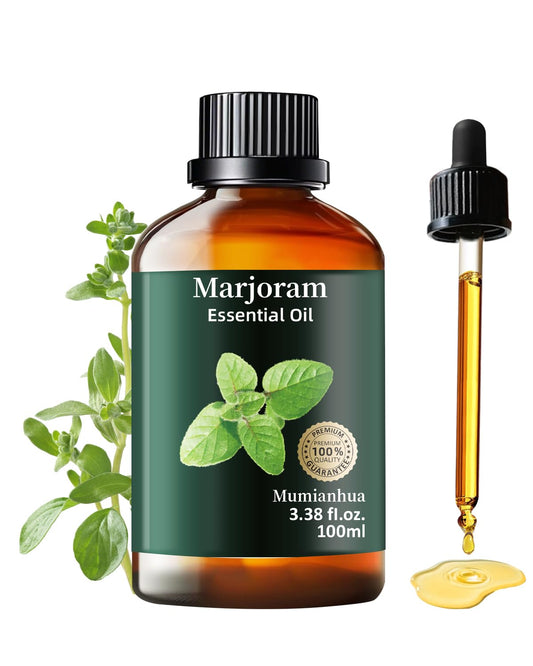 Front view of Pure Marjoram Essential Oil bottle 3.38 fl oz