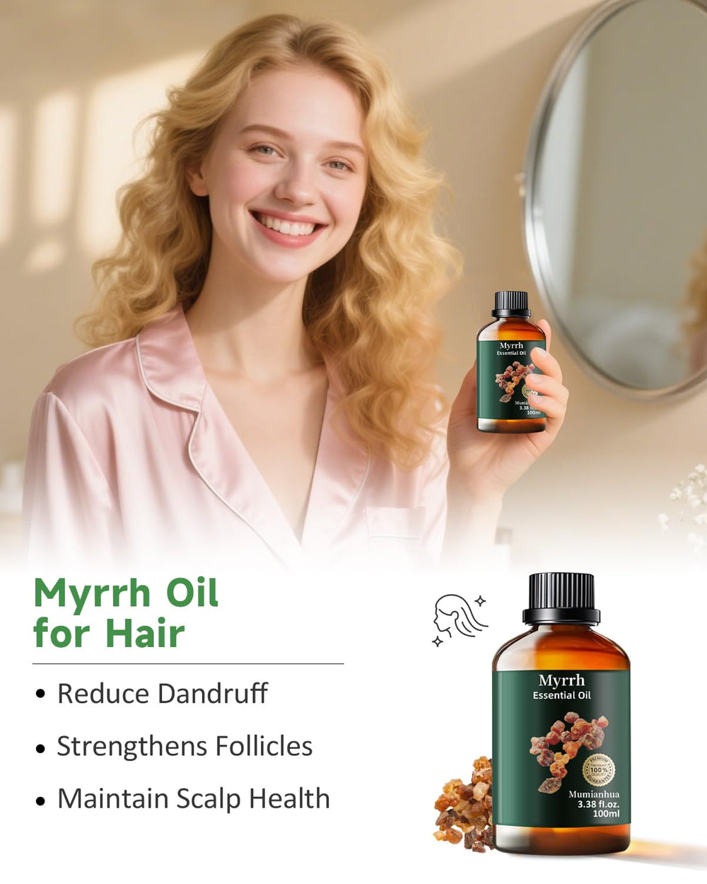 Diffuser setup with Myrrh essential oil for aromatherapy