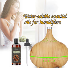 Sealed sandalwood essential oil dropper bottle on a wooden background