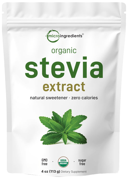 Front view of Pure Organic Stevia Powder 4 oz package