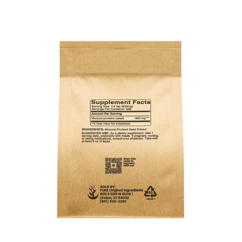 Packaging and label of Pure Original Ingredients Mucuna Pruriens (1lb)