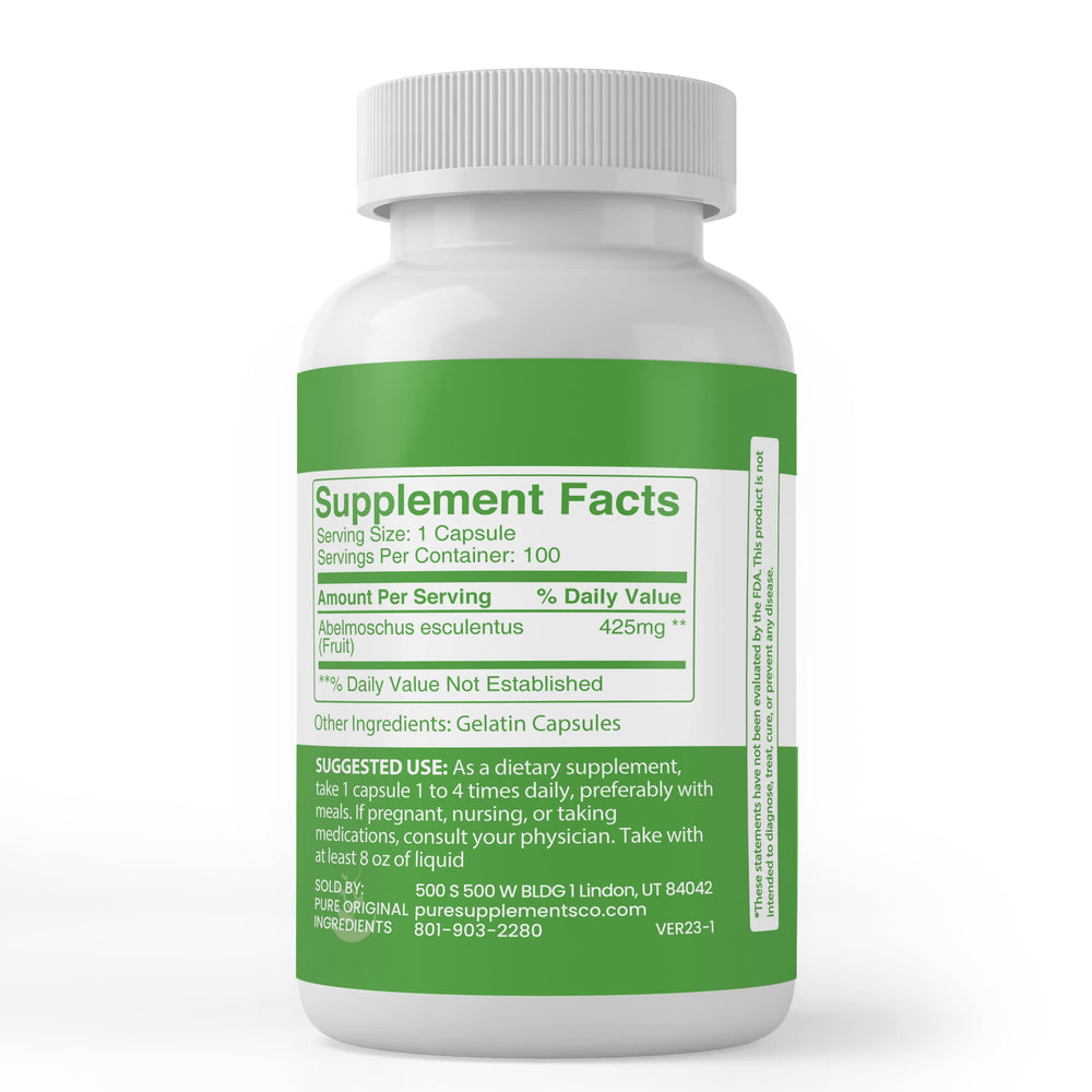 Front label of Pure Original Ingredients Okra Extract bottle