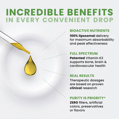 Pipette delivering liposomal K2 liquid from bottle