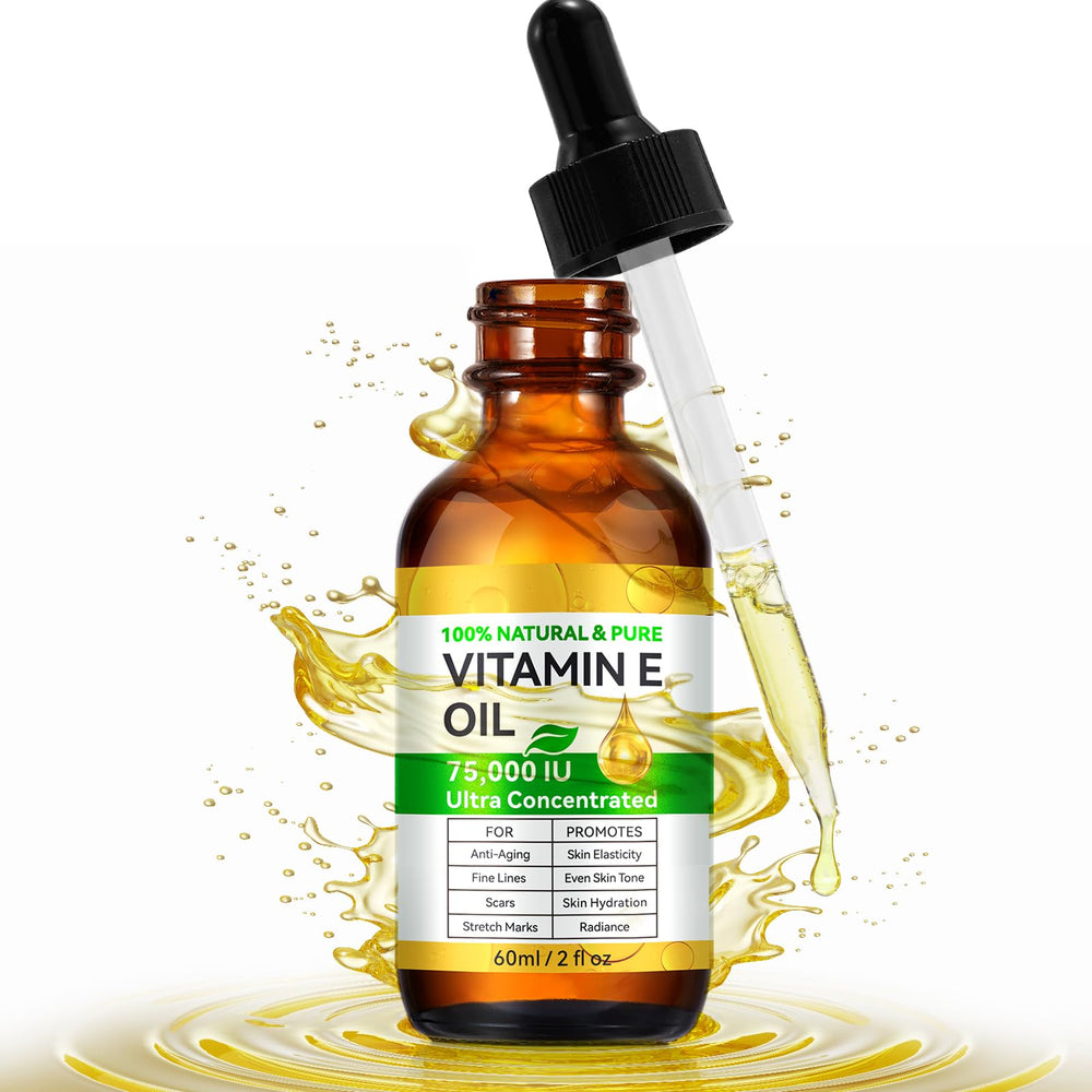 Pure Vitamin E Oil ultra-concentrated bottle pour for premium skin care.