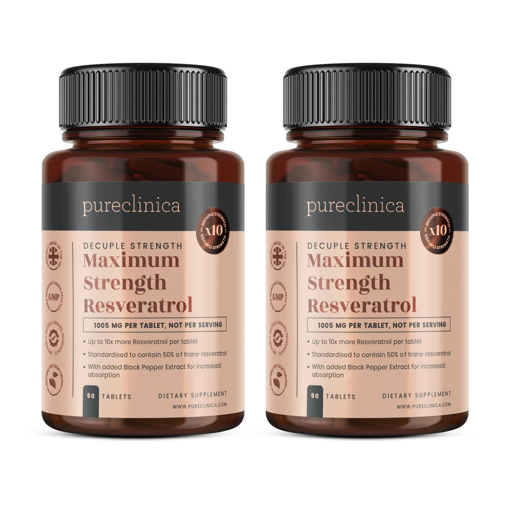 Pureclinica 1000mg Resveratrol - 180 tablets in 2 bottles (90 tablets each)