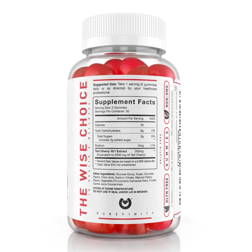 Front label of PUREFINITY Tart Cherry Gummies 60 count