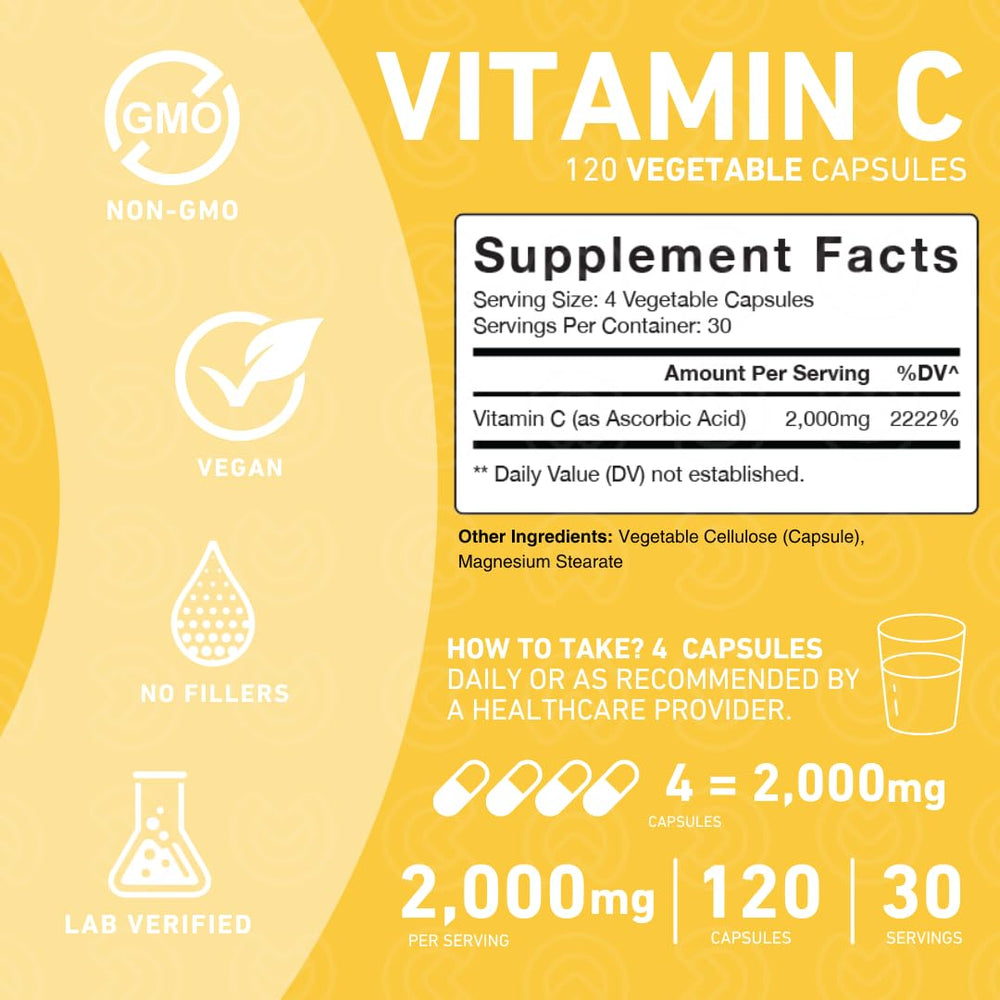 Bottle label displaying Vitamin C information
