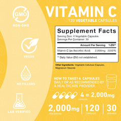 Bottle label displaying Vitamin C information