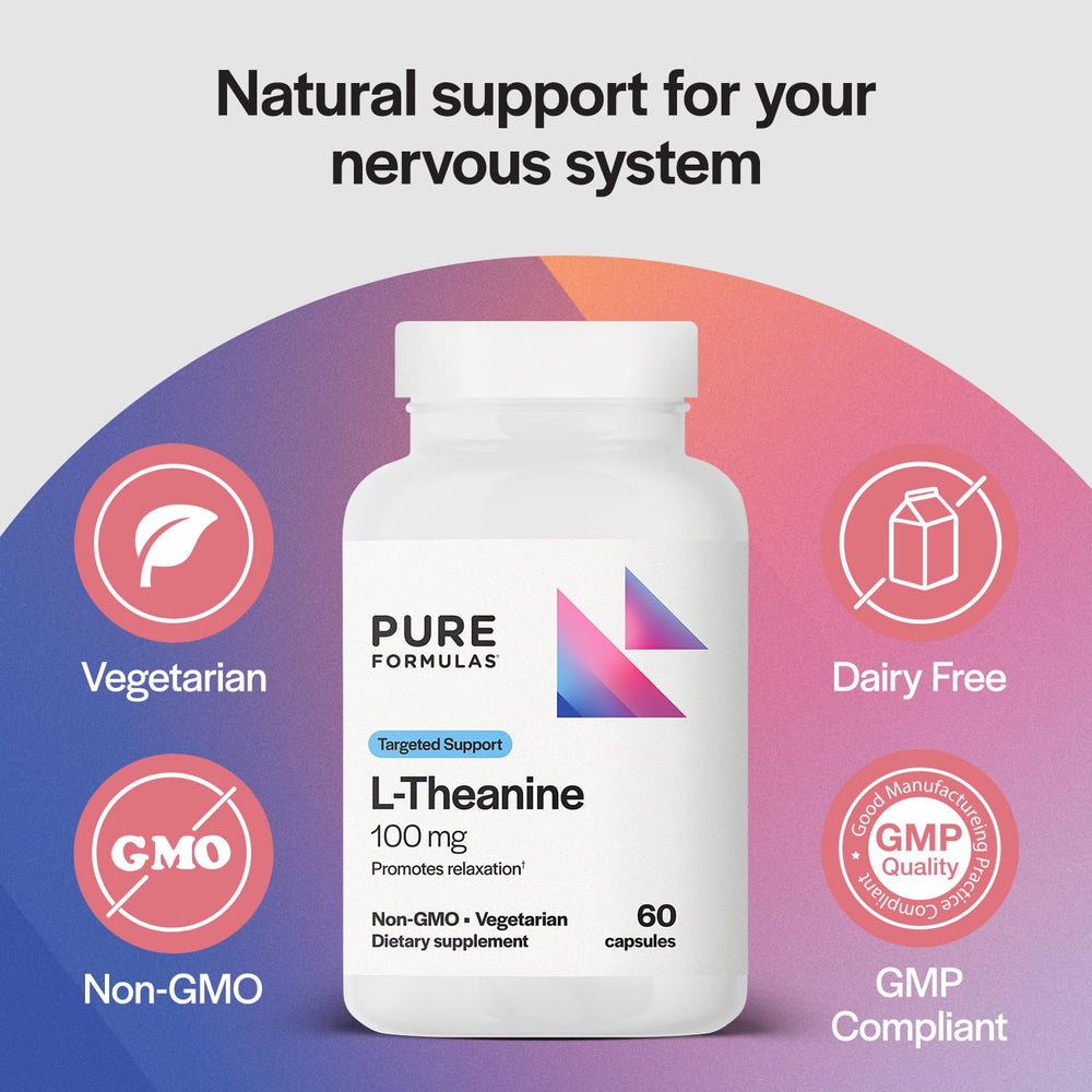 Bottle label showing 100 mg L-Theanine per capsule