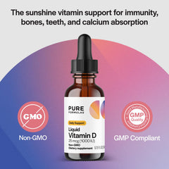Label on Vitamin D3 liquid drops highlighting Non-GMO and Vegetarian