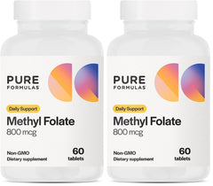 Front view of PureFormulas Methylfolate 800 mcg bottle with pack of 2