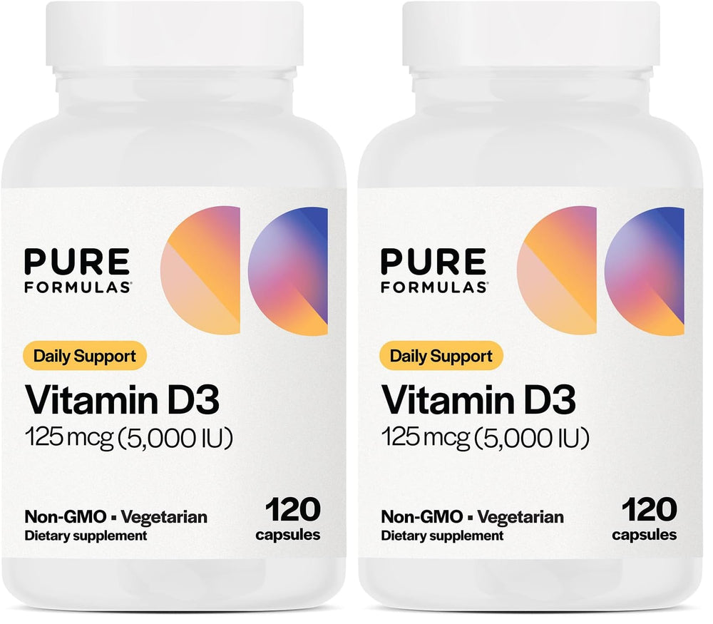 Front view of PureFormulas Vitamin D3 5000 IU bottle