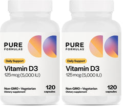 Front view of PureFormulas Vitamin D3 5000 IU bottle