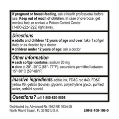 Puregen Labs Docusate 250mg label close-up highlighting strength.