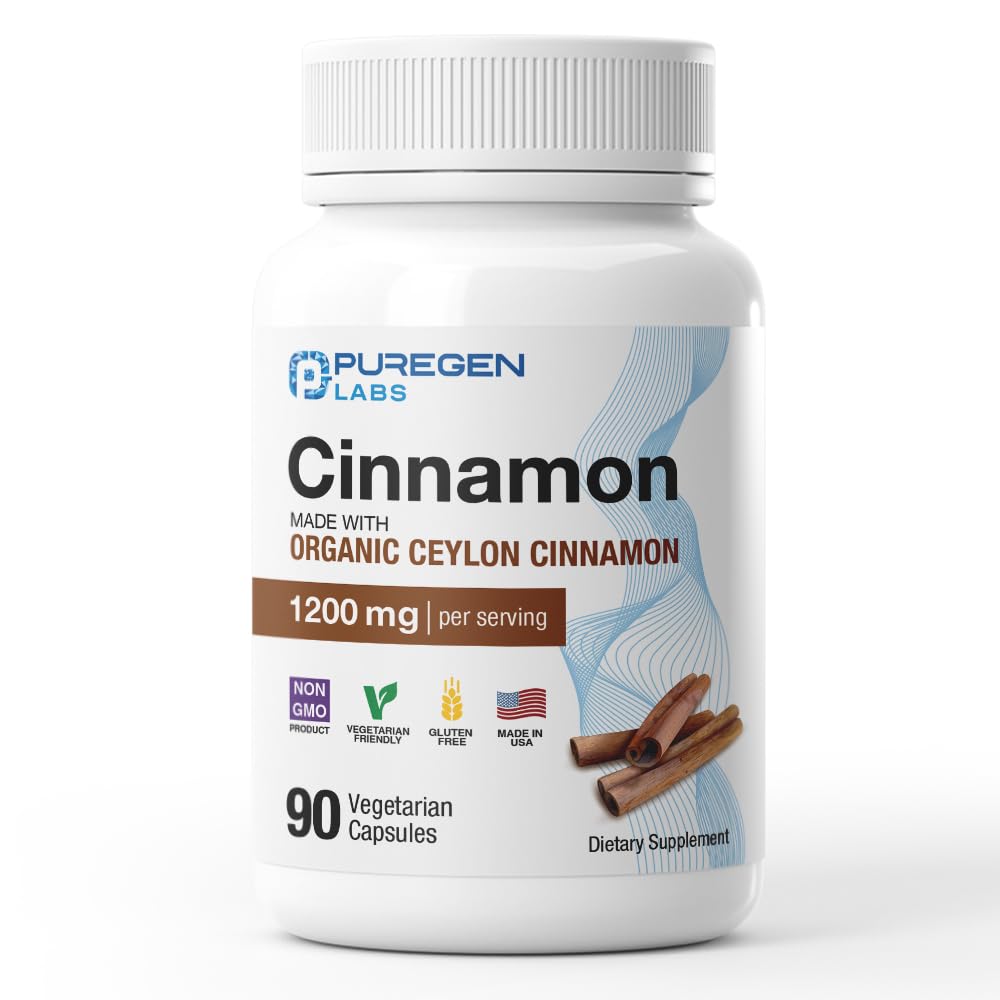 Puregen Labs Organic Cinnamon bottle front with 90 veggie caps