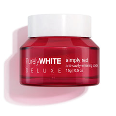 Close-up of PurelyWHITE DELUXE anti-cavity whitening powder jar