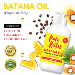 PureRootss Batana Oil Shampoo bottle with pump enables easy, mess-free scalp care