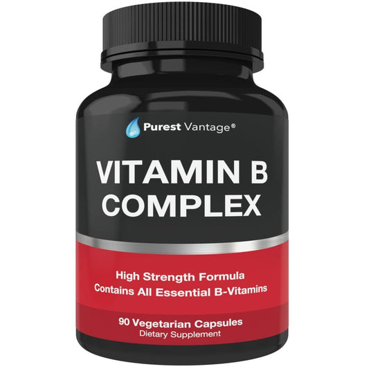 Purest Vantage Vitamin B Complex bottle containing 90 vegetarian capsules