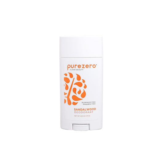 Purezero Sandalwood Deodorant pack shot showing sleek packaging and long-lasting protection