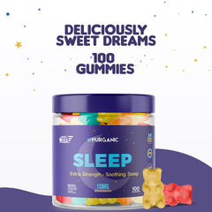 Purganic Melatonin Gummies for Sleep arranged on a surface