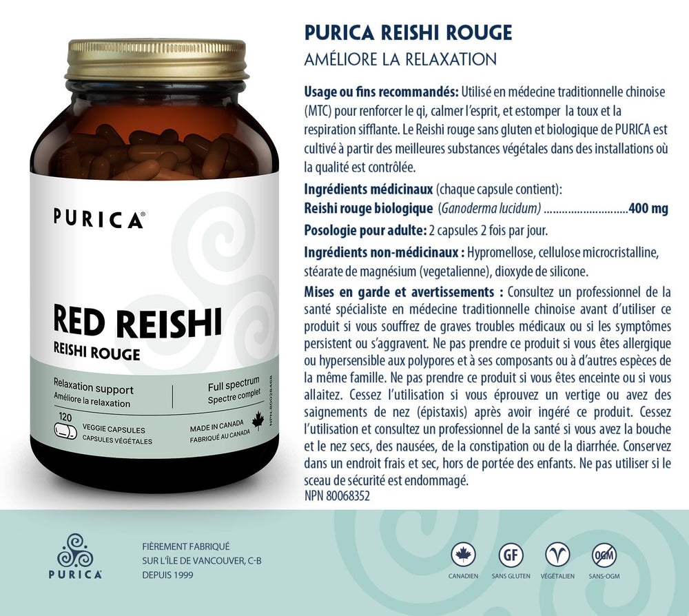 Purica Red Reishi mushroom extract capsule close-up