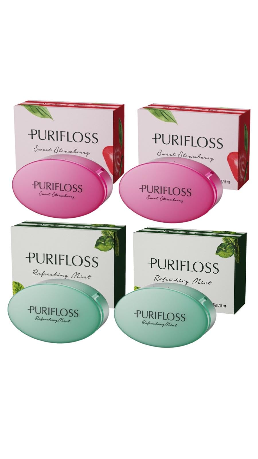 Purifloss expanding woven dental floss bottle with mint label
