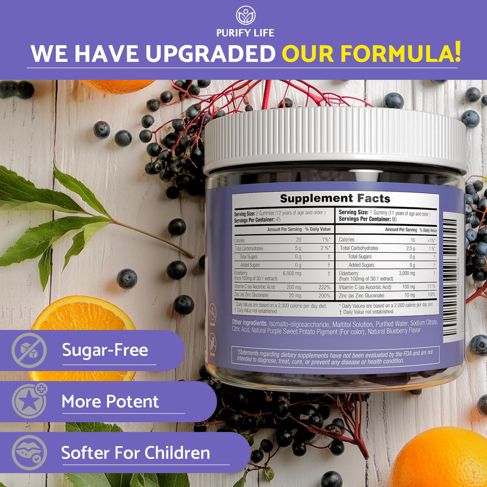 Ingredients and allergen-free statement for Purify Life gummies