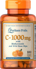 Puritan's Pride 1000 mg Vitamin C bottle, 100-count with rose hips