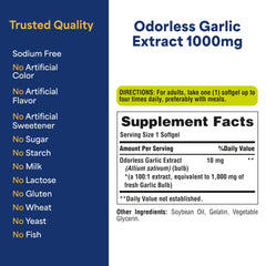 Allergen-free labeling for garlic supplement (sugar, dairy, gluten, wheat, fish, sodium-free)