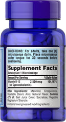 Nutrition facts and ingredients for Puritan's Pride Vitamin B-12 Microlozenges 2500 mcg