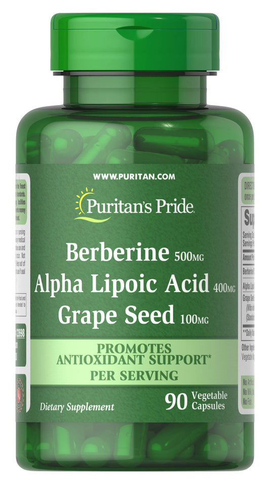 Puritan's Pride Berberine Alpha Lipoic Acid & Grape Seed bottle label