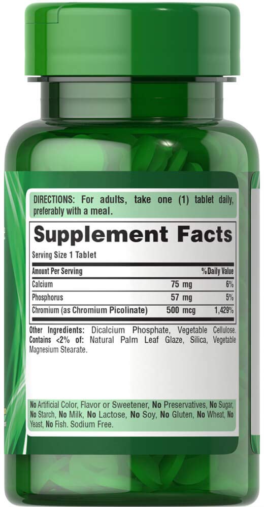Label close-up Chromium Picolinate 500 mcg Yeast Free